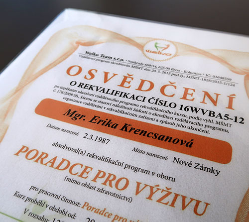 certifikát poradca pre výživu